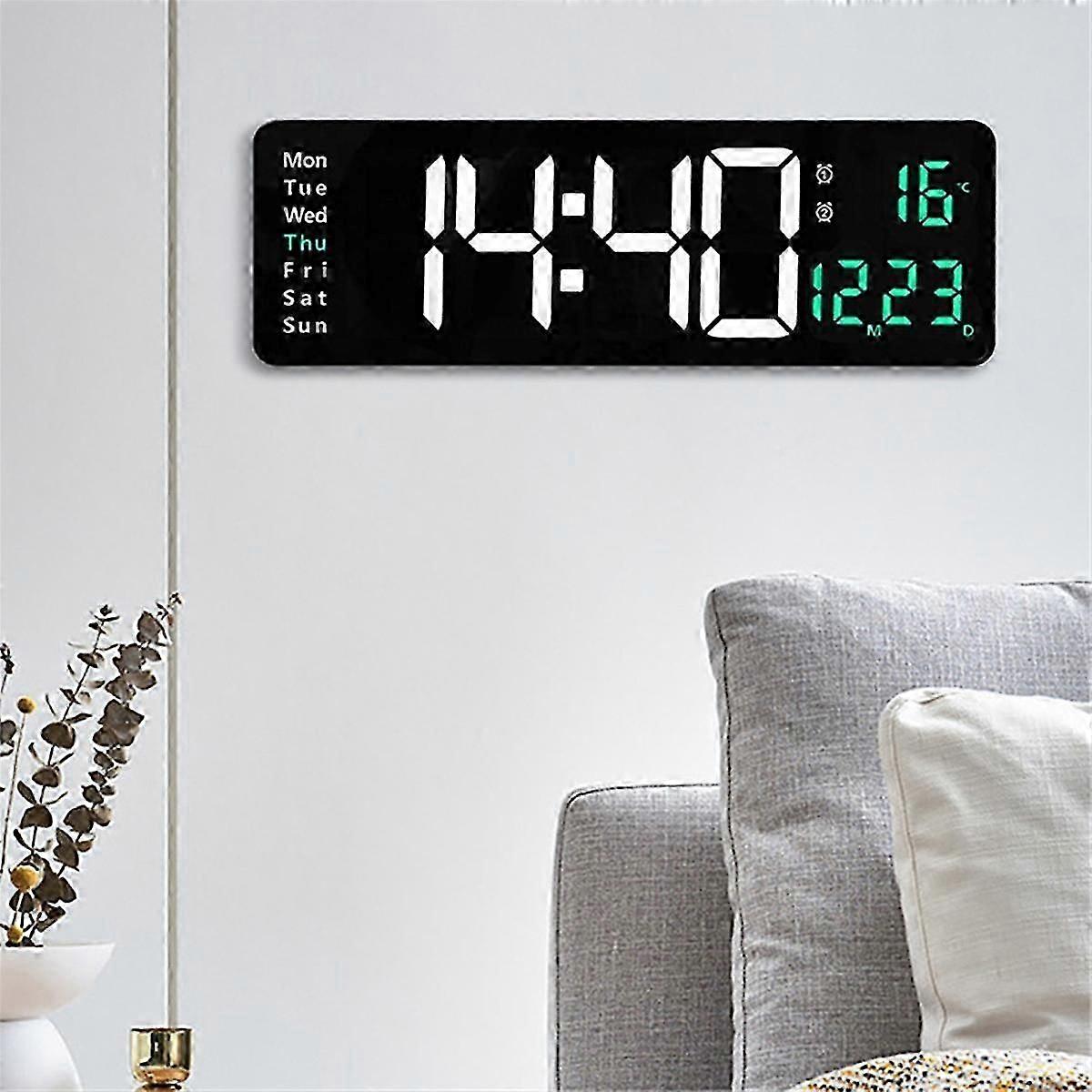 Large Digital Wall Clock Remote Control Temp Date Week Display Power Off Memory Table Clock Wall-Mounted Dual Alarms