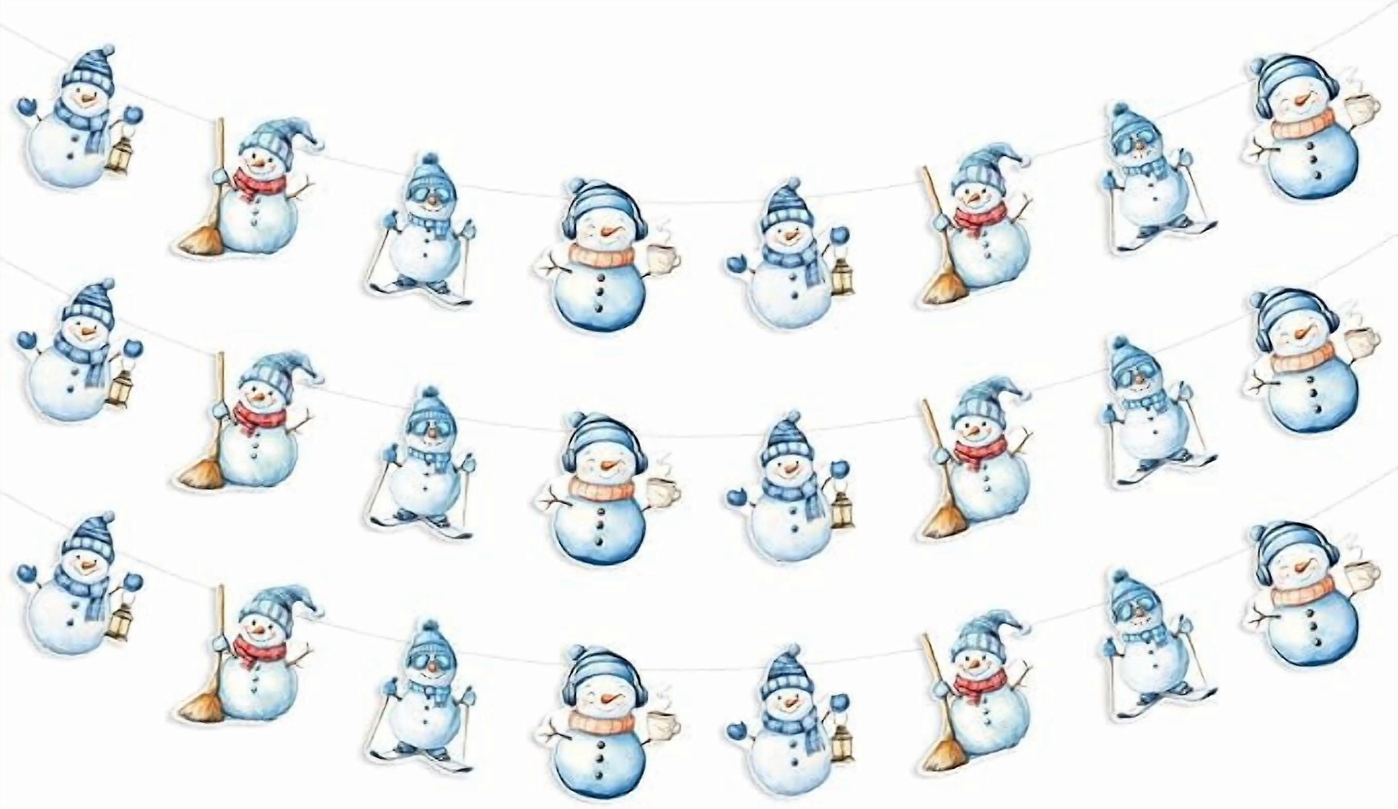 3pcs Winter Snowman Banner Garland, Blue Vintage Bunting Pre-Strung for Xmas, Winter Holiday, Frozen Party – Compatible with Indoor Decor
