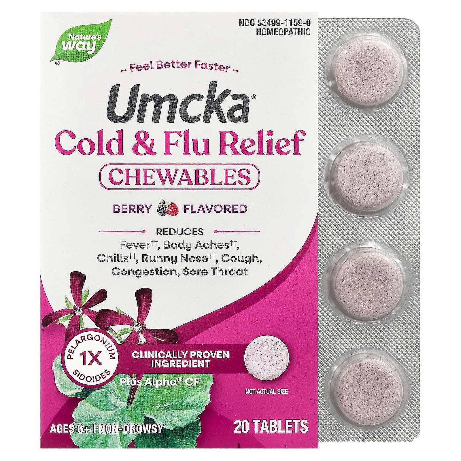 Nature's Way, Umcka, Cold + Flu, Berry, 20 Chewable Tablets
