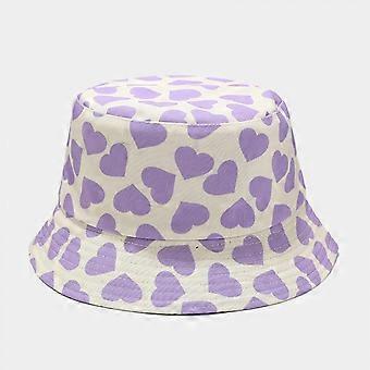 Unisex Purpple Love Pattern Print Bucket-Hat Double-Side-Wear Reversible Fisherman-Cap