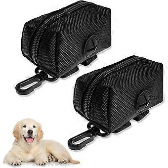 2 Pack Dog Poop Bag Holder with Hook Clip & Zipper Portable Waste Bag Dispenser for Leash Walking and Running