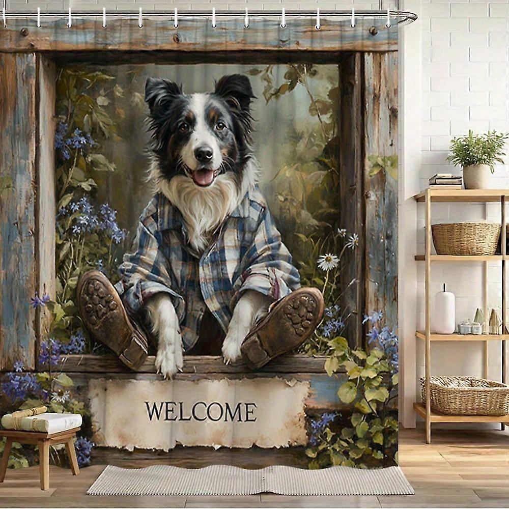 Border Collie Rustic Welcome Waterproof Shower Curtain