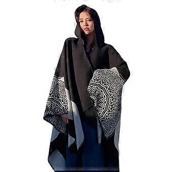 Women Hooded Poncho Cape Bohemian Geometric Floral Sweater Cloak Shawl Wraps Open Front Cardigan Coat Blanket compatible with Travel