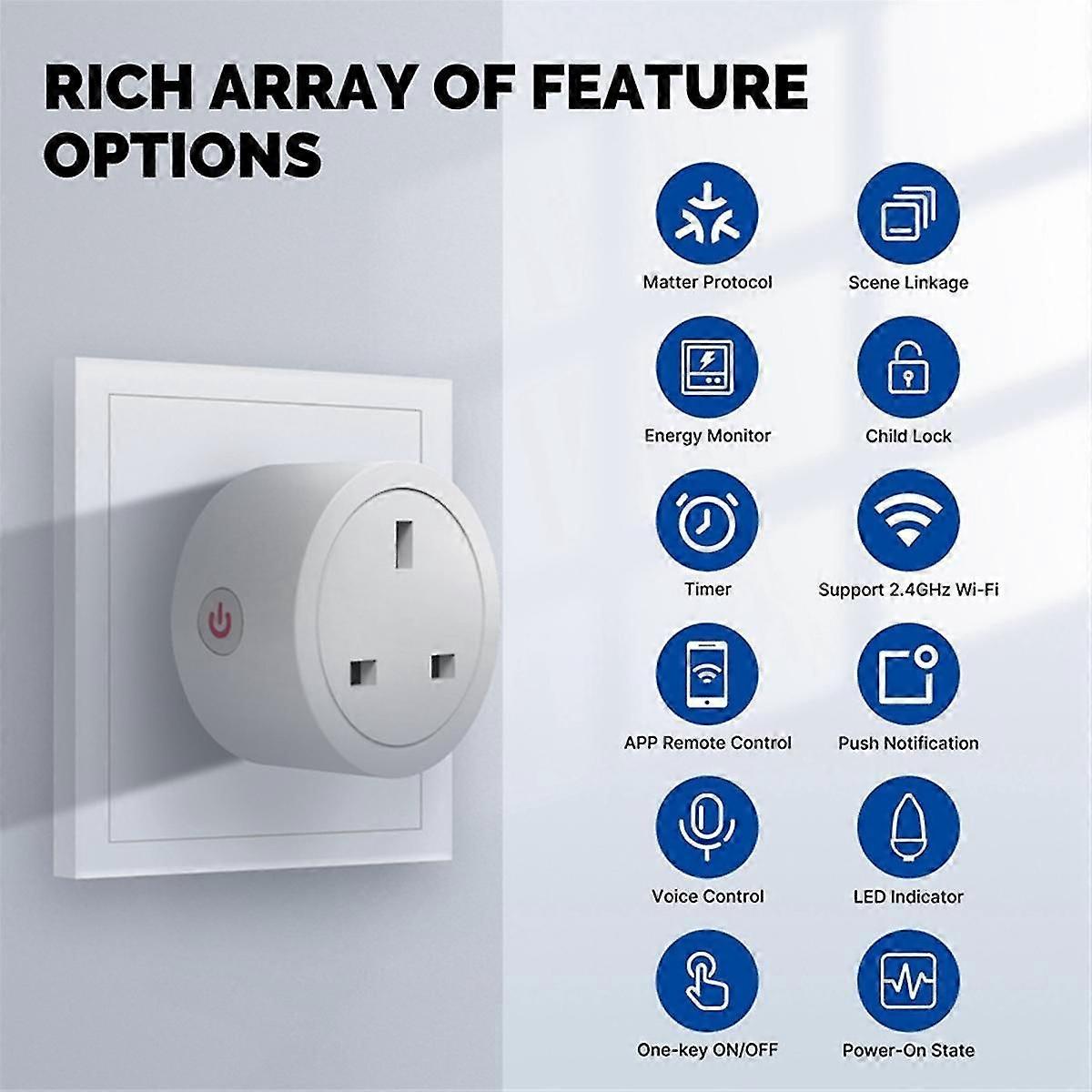 Matter Wifi Socket Graffiti Smart App Remote Timing Multifunctional 16a Power Meter Function Socket