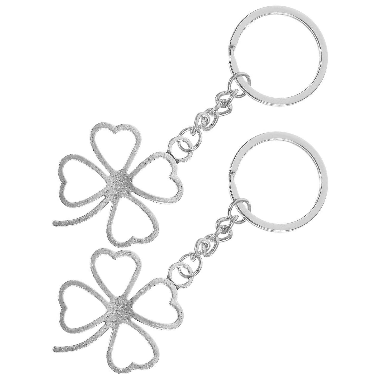 Shamrock Clover Keyring for Decoration Silver 2Pcs Keychain