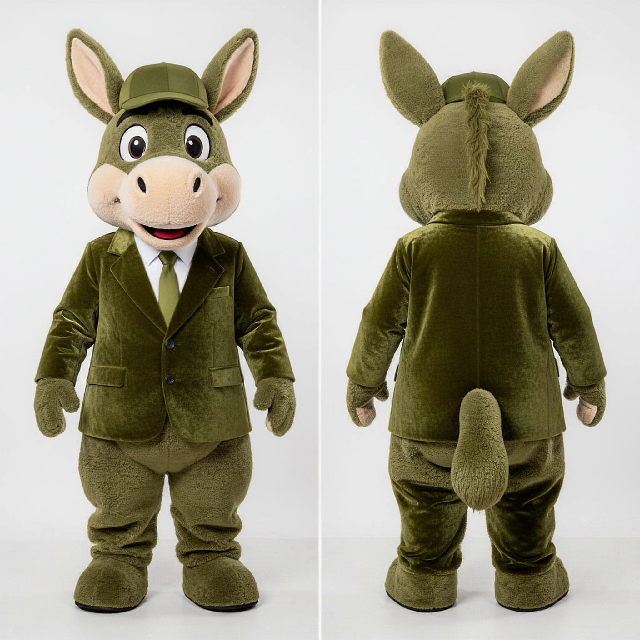 MASTICOT Olive Green Plush Donkey Mascot