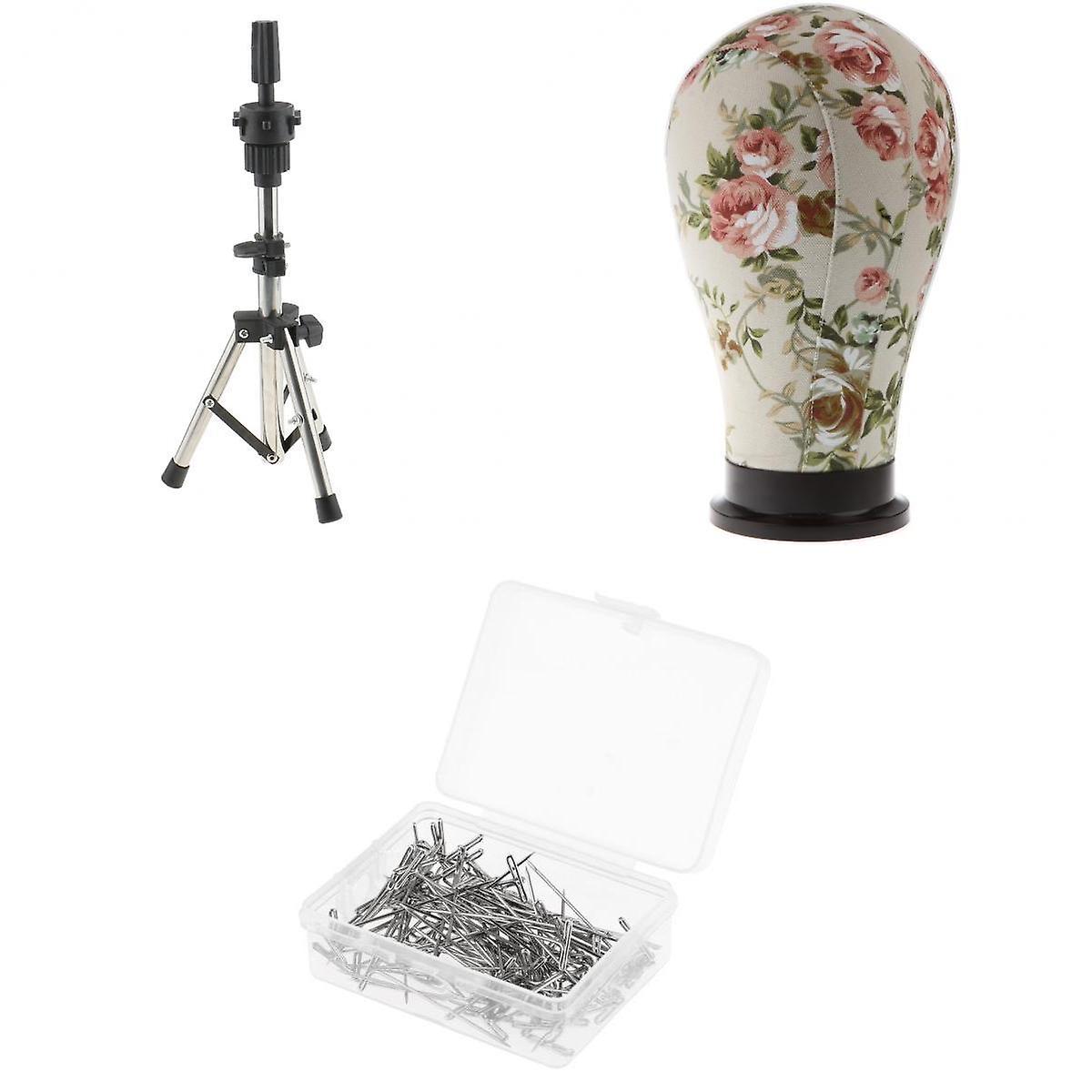 Mannequin Cork Canvas Block Head+Pratice Holder Stand+100 T Needle Pins Kit