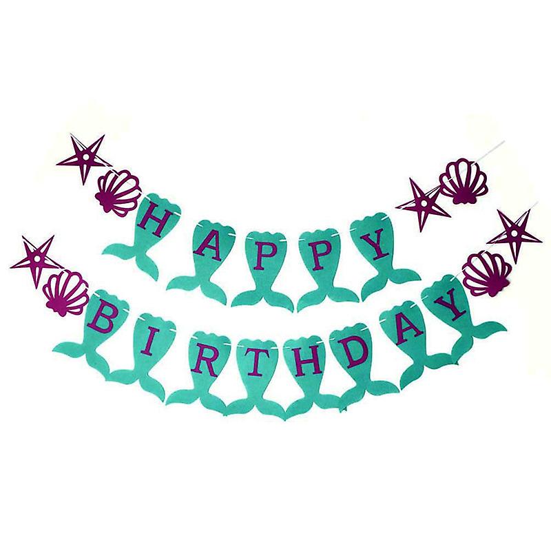 Mermaid Themed Happy Birthday Banner For Girl's Summer Birthday Party Decoration