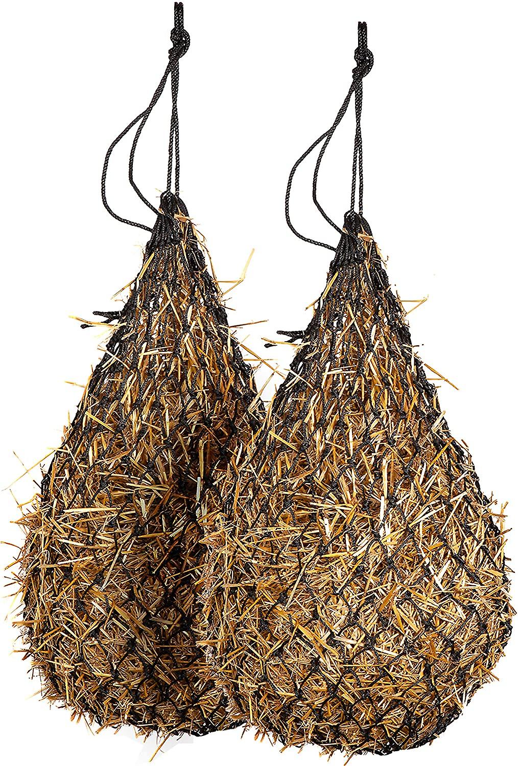 2 Pcs Slow Feed 42 Hay Net For Horses, (black)strong Small Soft 2x2 Holes Mess, Nylon Rope Hanging, Adjustable Travel Feeder For Trailer & Stall, Simu