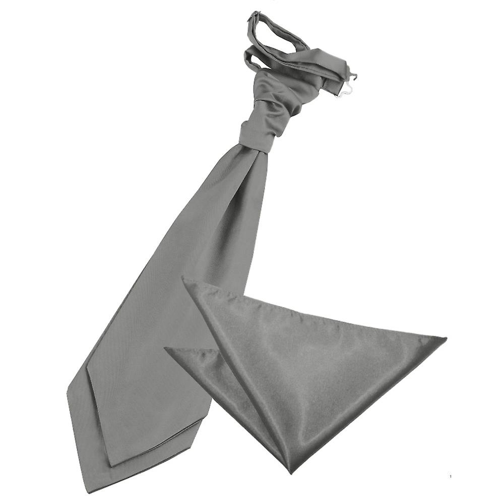 Platinum Plain Satin Wedding Cravat and Pocket Square Set