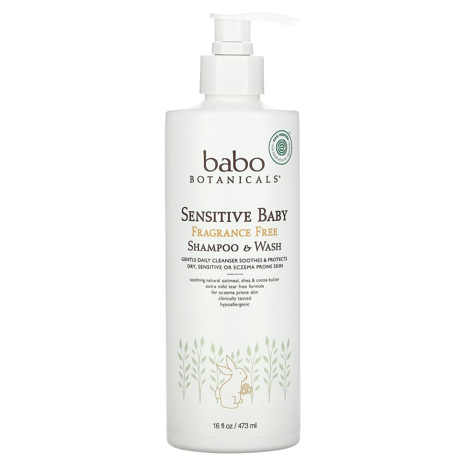 Babo Botanicals, Sensitive Baby, Shampoo & Wash, Fragrance Free, 16 fl oz (473 ml)