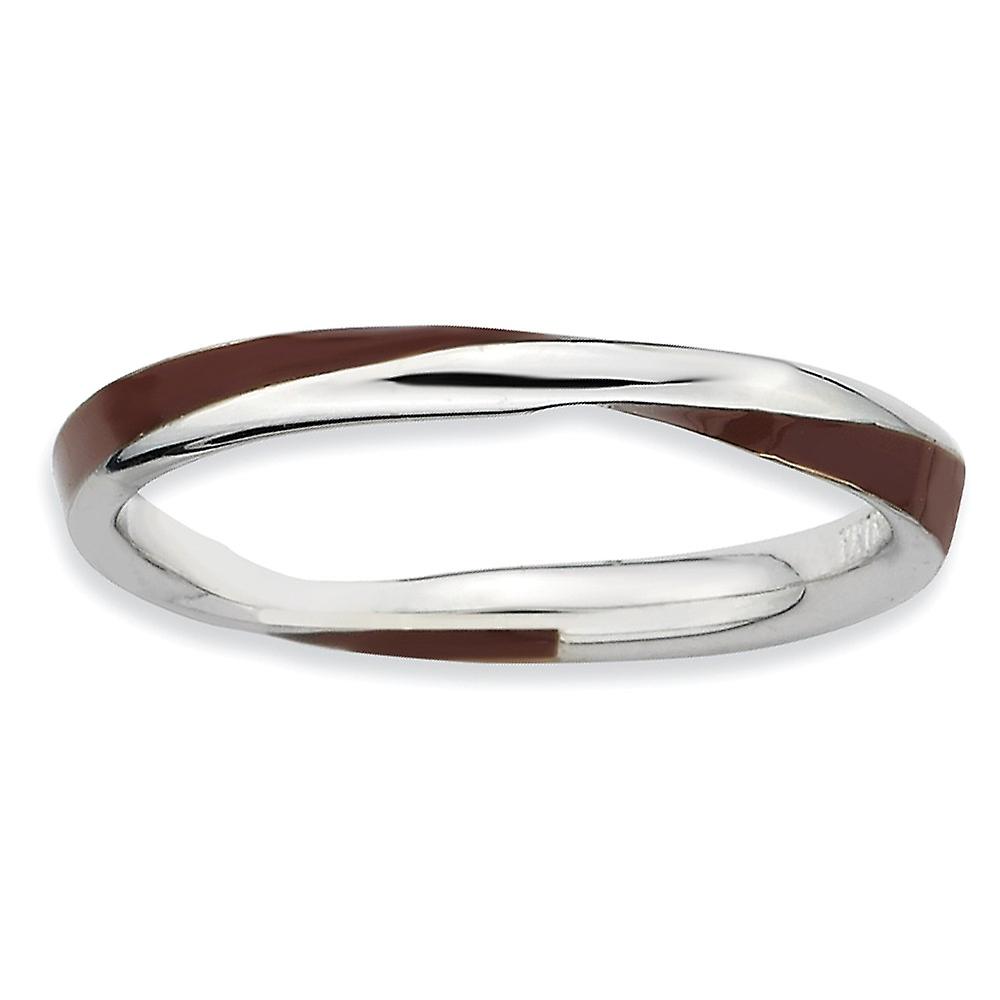 925 Sterling Silver Polished Twisted Brown Enameled 2.5 x 2.25mm Stackable Ring-Stackable-Ring for Women - Ring Size: 5