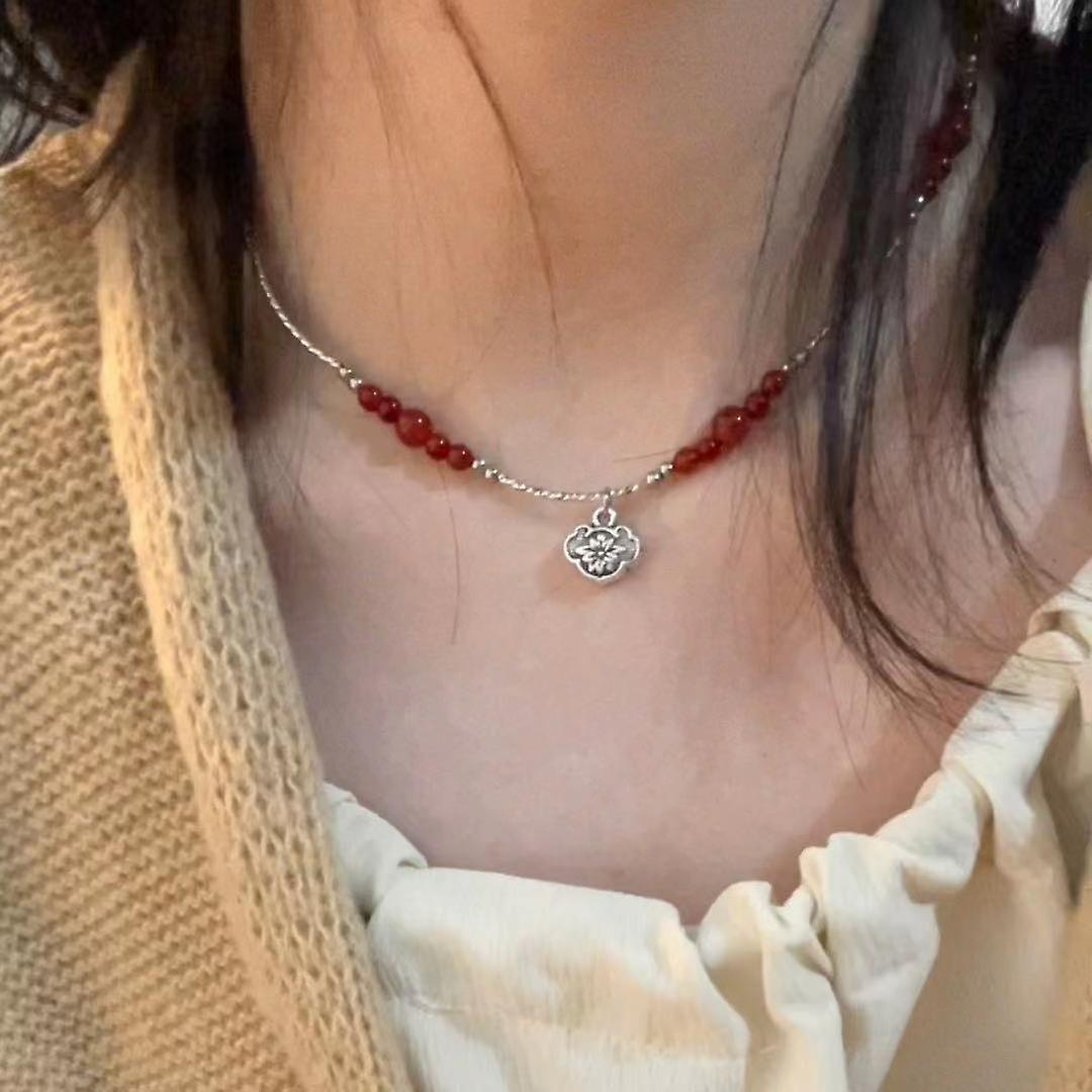 Necklace Glass Beads Red