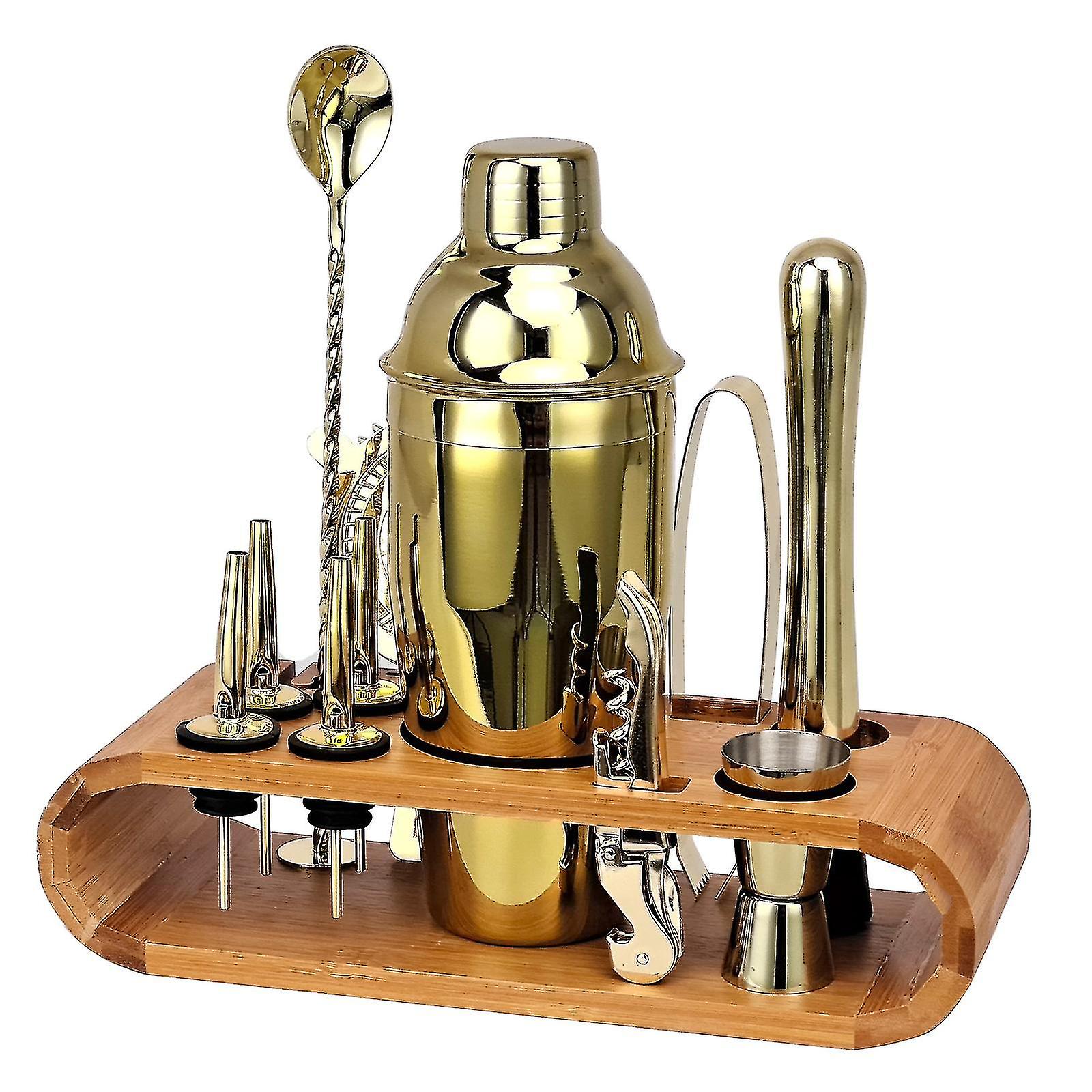 新作バーテンダーセット オーバルバンブーウッドスタンドベースカクテルバーテンダー ローズゴールド ブラック 12点セット(750ml)