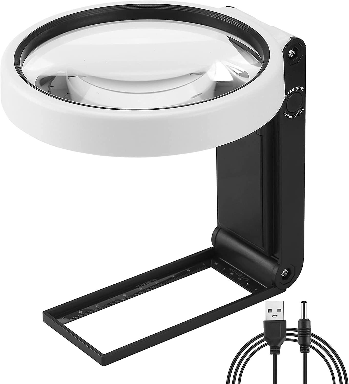 Large 4.35 inch 10X 30X Magnifying Glass with Light and Stand, Portable