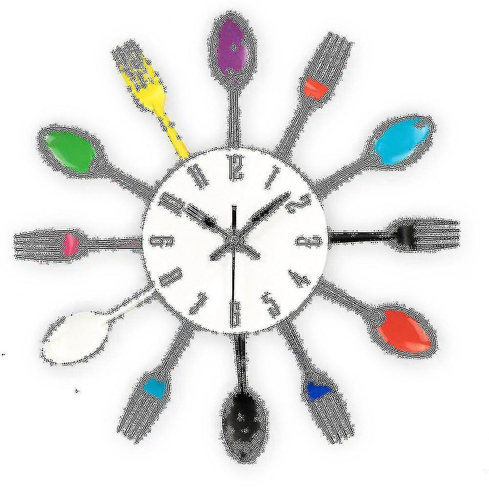 Kitchen Wall Clock, 3d Removable Modern Creative Cutlery Kitchen Spoon Fork Wall Clock Mirror Wall