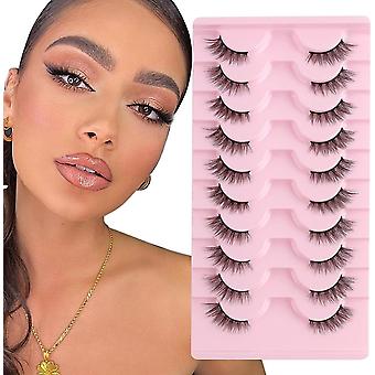 Halvvipper Cat Eye Lashes Natural Look 10 par Demi falske øjenvipper 3d Falske vipper Fluffy Wispy Volume Faux Mink Corner øjenvipper