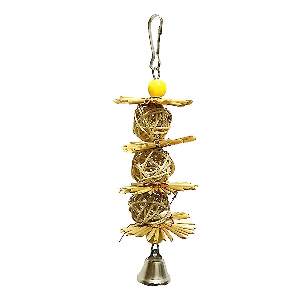 ZHOUBA Pet Bird Parrot Rattan Ball Bell Swing Hanging Climbing Cage Decor Bite Chew Toy