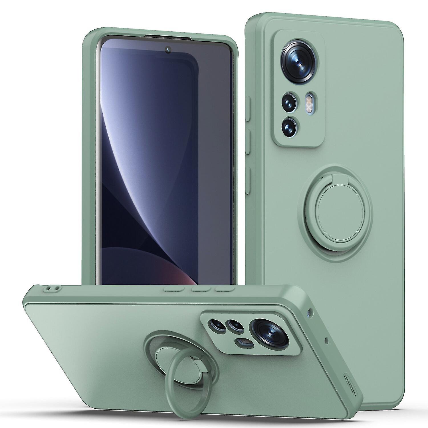 Soft Tpu Touching Case For Xiaomi 12 Pro With Rotating Ring Stand, Non-slip Stripe Design, Support Wireless Charging & Magnetic Car Holder