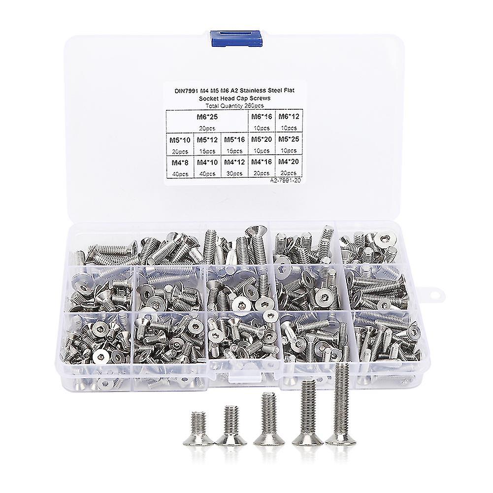 260Pcs Flat Screw Set M4/M5/M6 Hex Socket Stainless Steel 304 for Electronics Industry