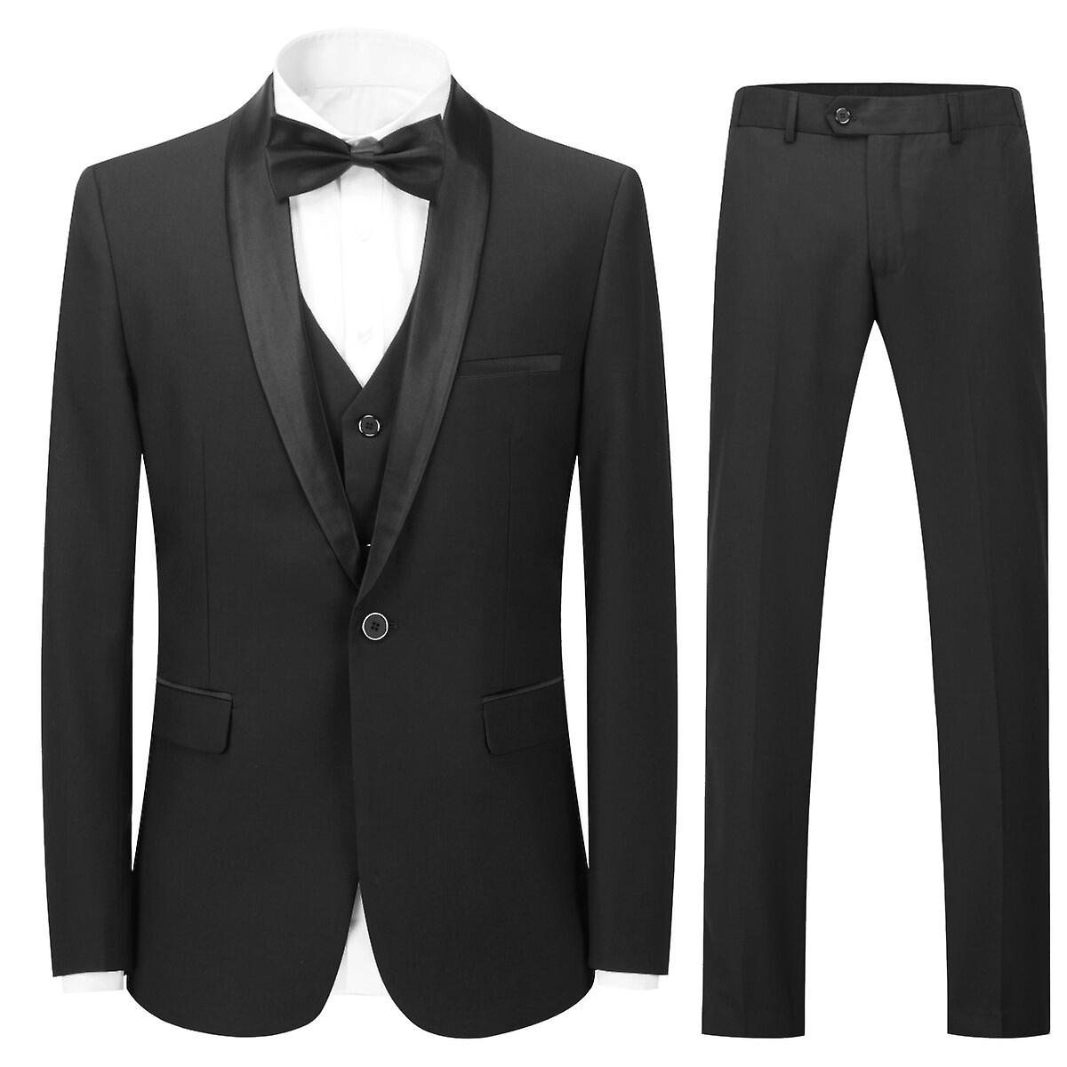 Sliktaa Mens 3Pce Wedding Business Suit Slim Fit Blazer and Vest and Pants white