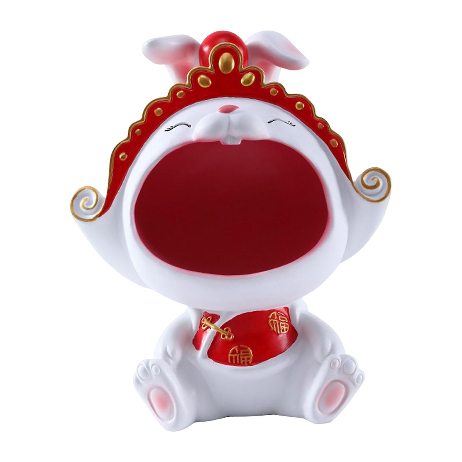 Chinese New Year Rabbit Statue Art Figurines Resin for Home Snack Chains Style A