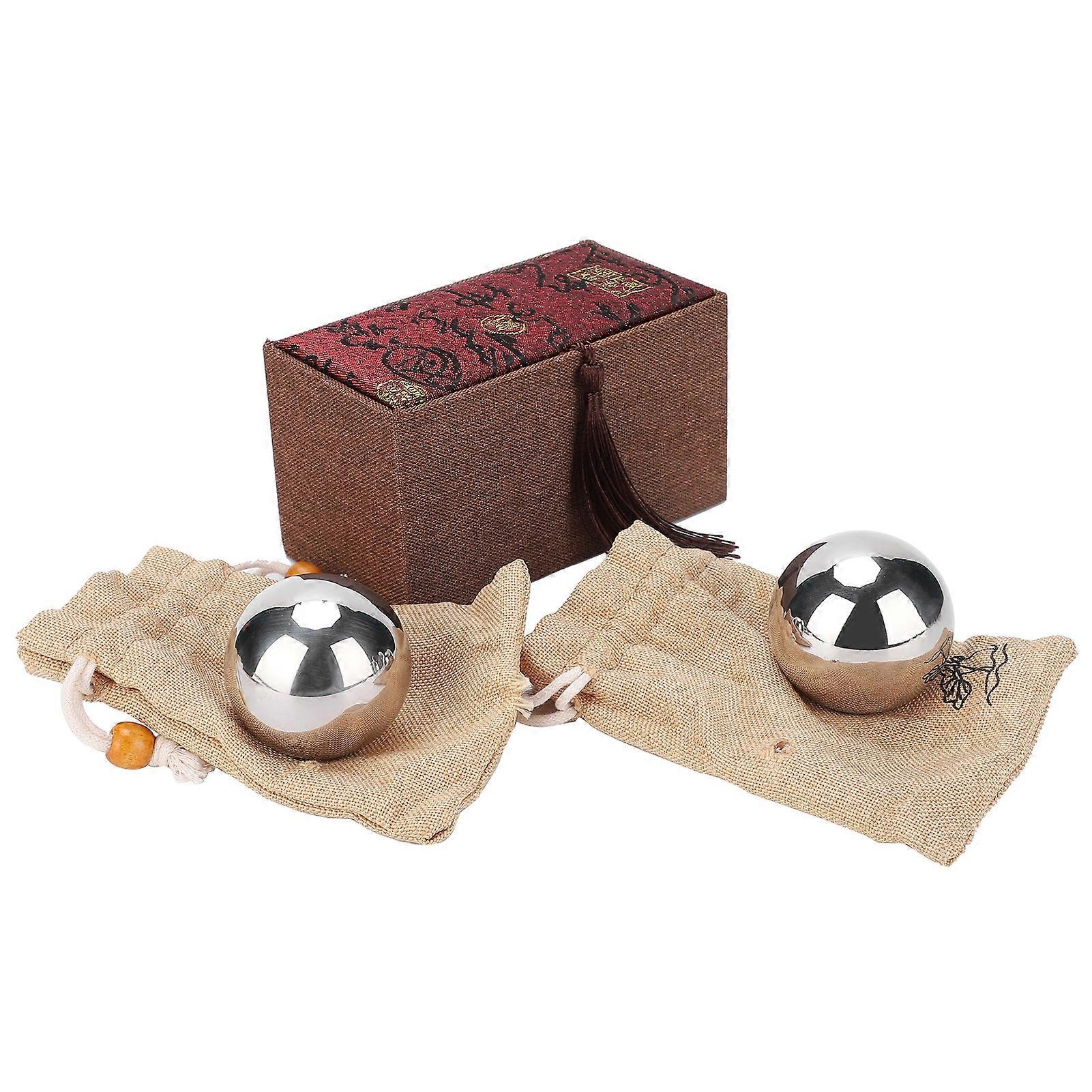 2Pcs Hand Steel Ball Solid 304 Stainless Rehabilitation Exercise Fitness Massage Tool 50mm Dia