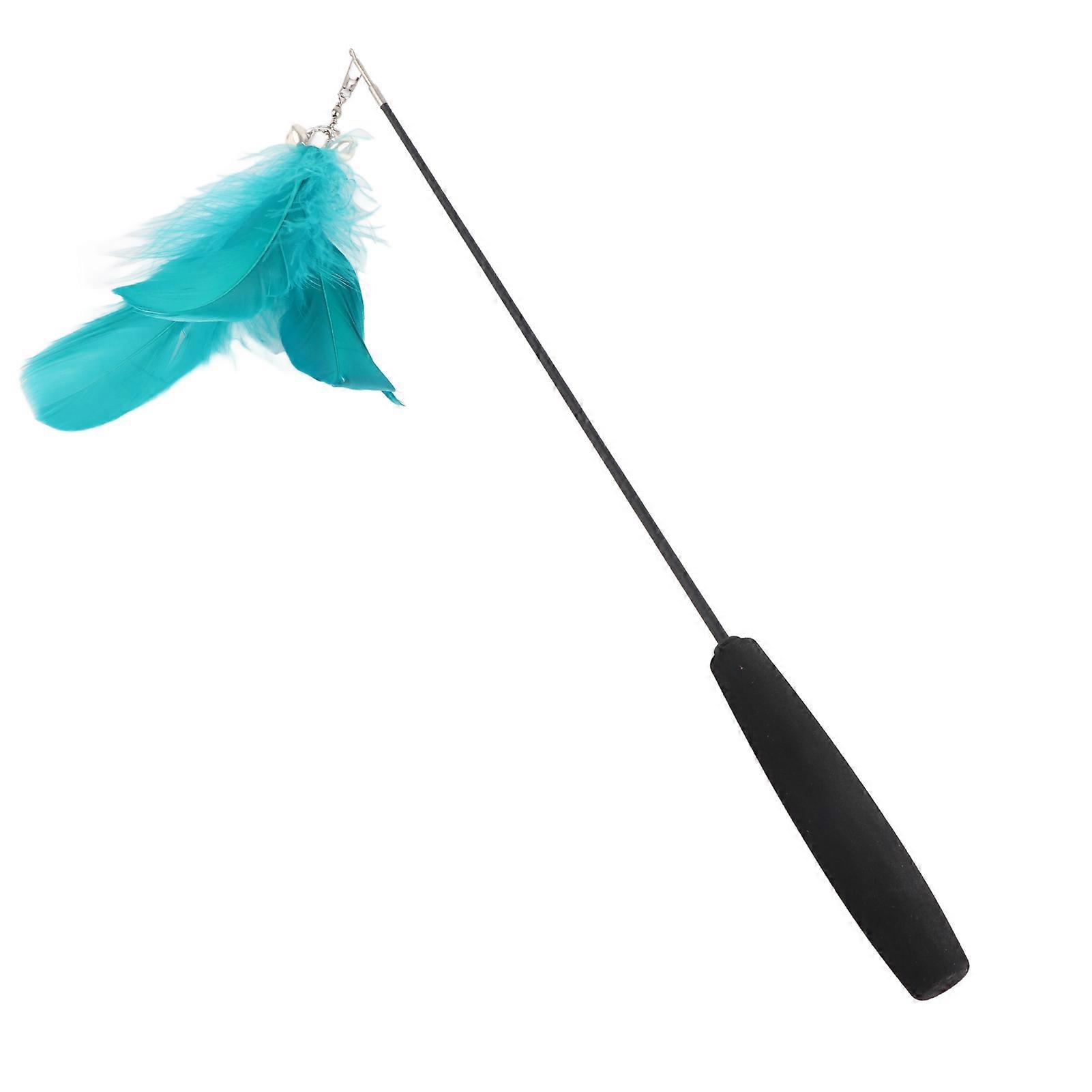 Cat Toy with Bells and Sound Feathers, Telescopic Stick for Indoor Cats Playing, Green