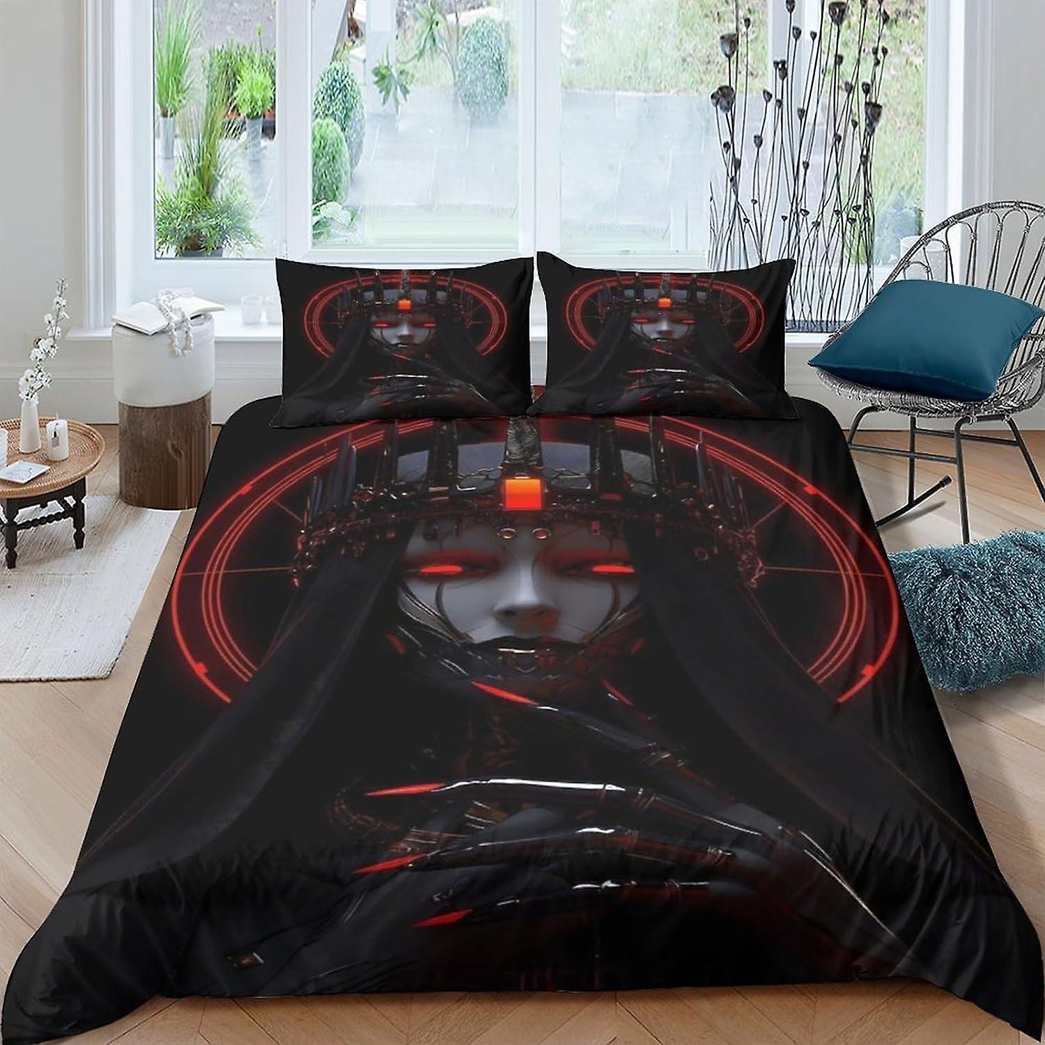 ARIJORJA witch Zestaw poszewek na kołdręZestaw pościeli z motywem gotyckim z nadrukiem 3D, zestaw pościeli gotyckiej z miękkiej mikrofibry dla nastolatka 3 sztuki do dekoracji wnętrz