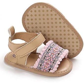 Veeki Baby Kleinkind Kleinkind Mädchen PU Leder weiche geschlossene Zehen Sommersandalen Blume Prinzessin flache Schuhe ------ Braun 11cm