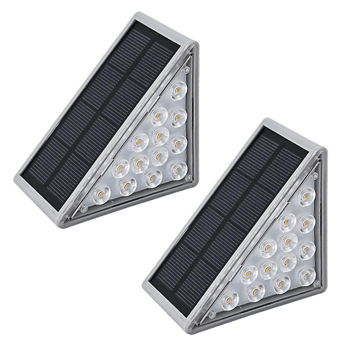 2PCS Solar Stair Light Outdoor Home No Wiring Rainproof Gray Solar Step Light Ambience Light,Warm Light