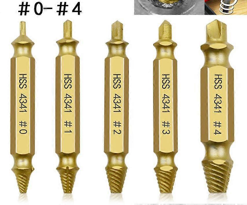 Set of 5 damaged screw extractors for removing easily damaged screws, made of HSS 4341 (gold)