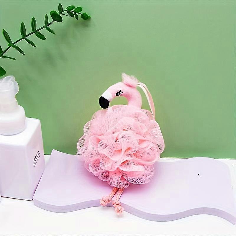 Flamingo Bath Pouf, Cute Cartoon Shower Puff, Ultra-Soft Bath Sponge, 9.84in Pink Lathering Bath Shower Ball, Bubble Maker Bathing Accessory, Bathroom