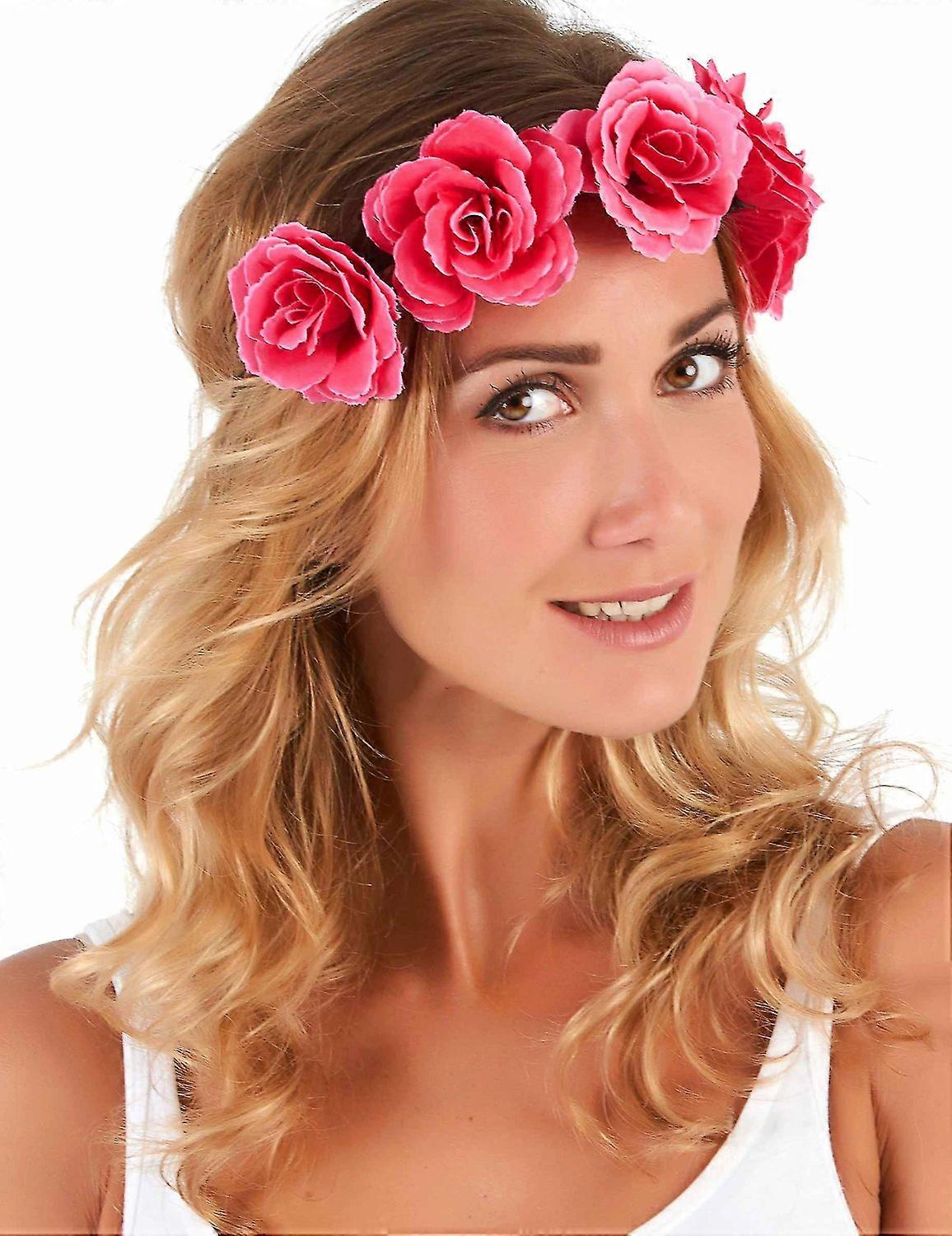 Couronne de fleurs roses femme