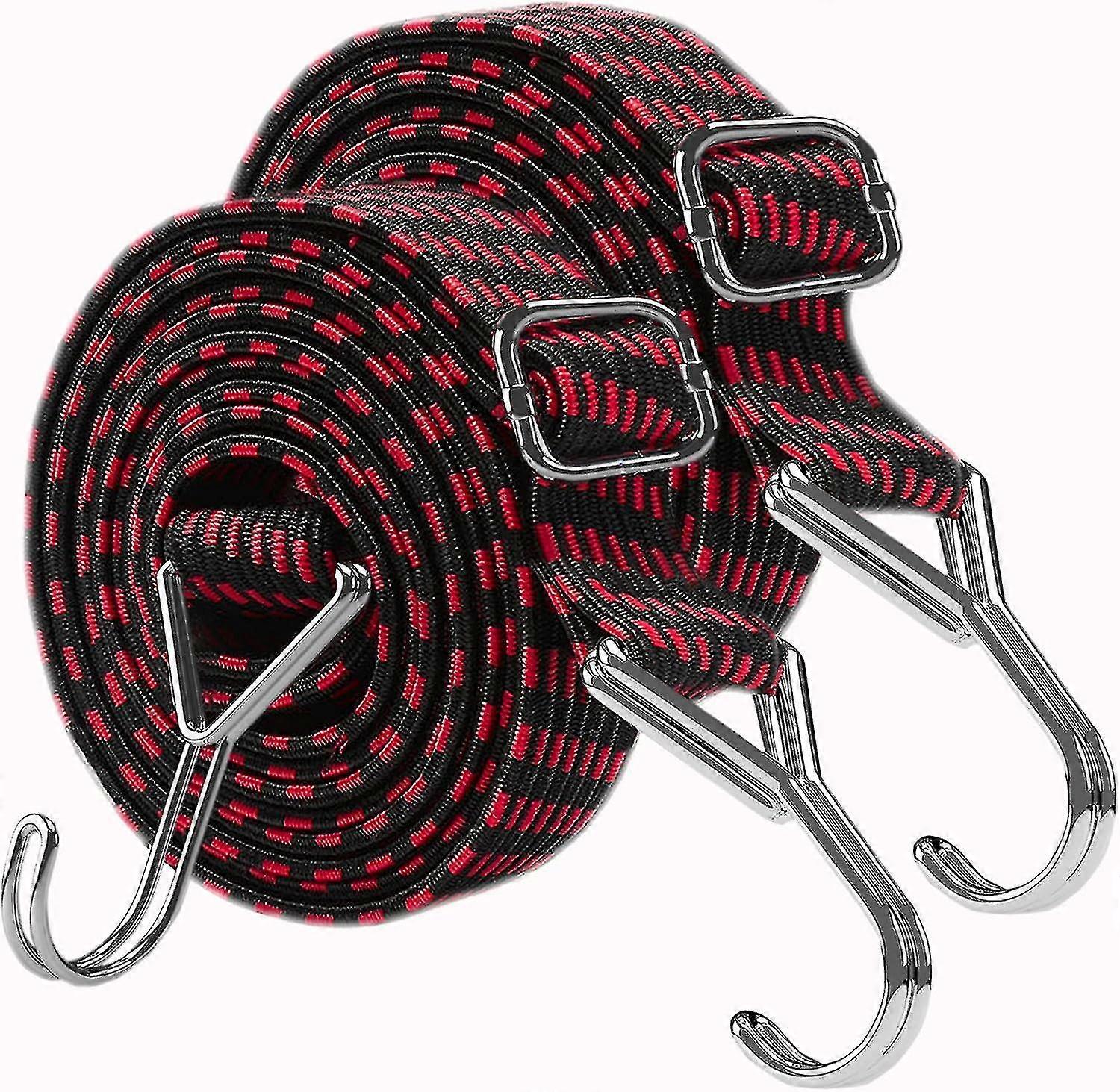 Bungee Cords With Hooks Adjustable - Elastic Heavy Duty Straps Rope 2 Pack 2m Flat Bungee Straps