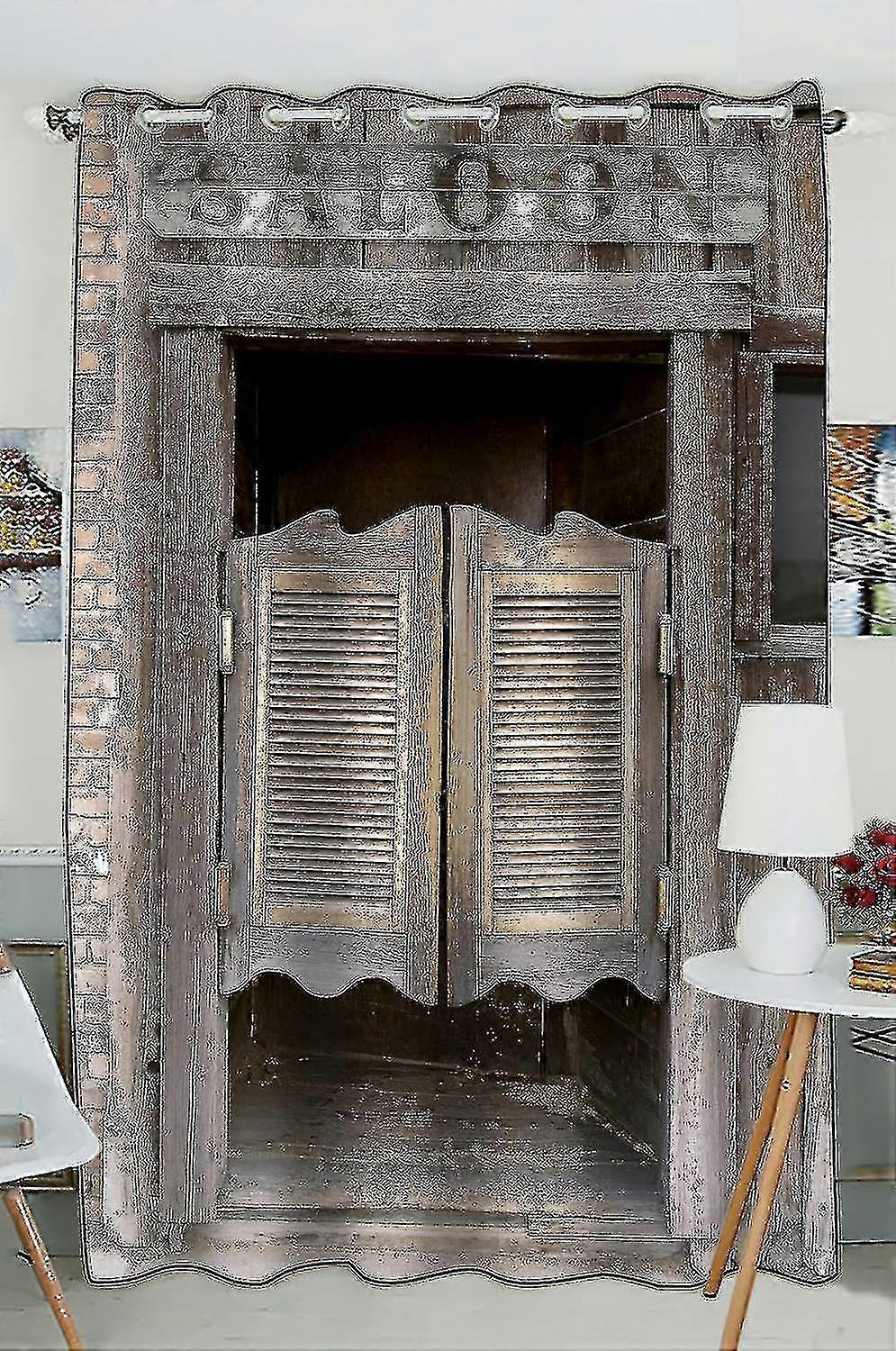 古い西部スイングサルーンドアサルーンサインブラックアウト窓カーテンドレープパネル130x210 Cmワンピース