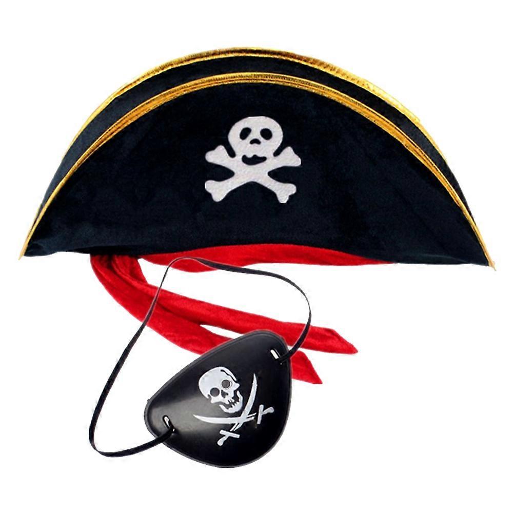 2pcs Pirate Hat and Eye Patch Cosplay Prop Masquerade Hat Pirate Costume Hat Eye Patch Pattern Random
