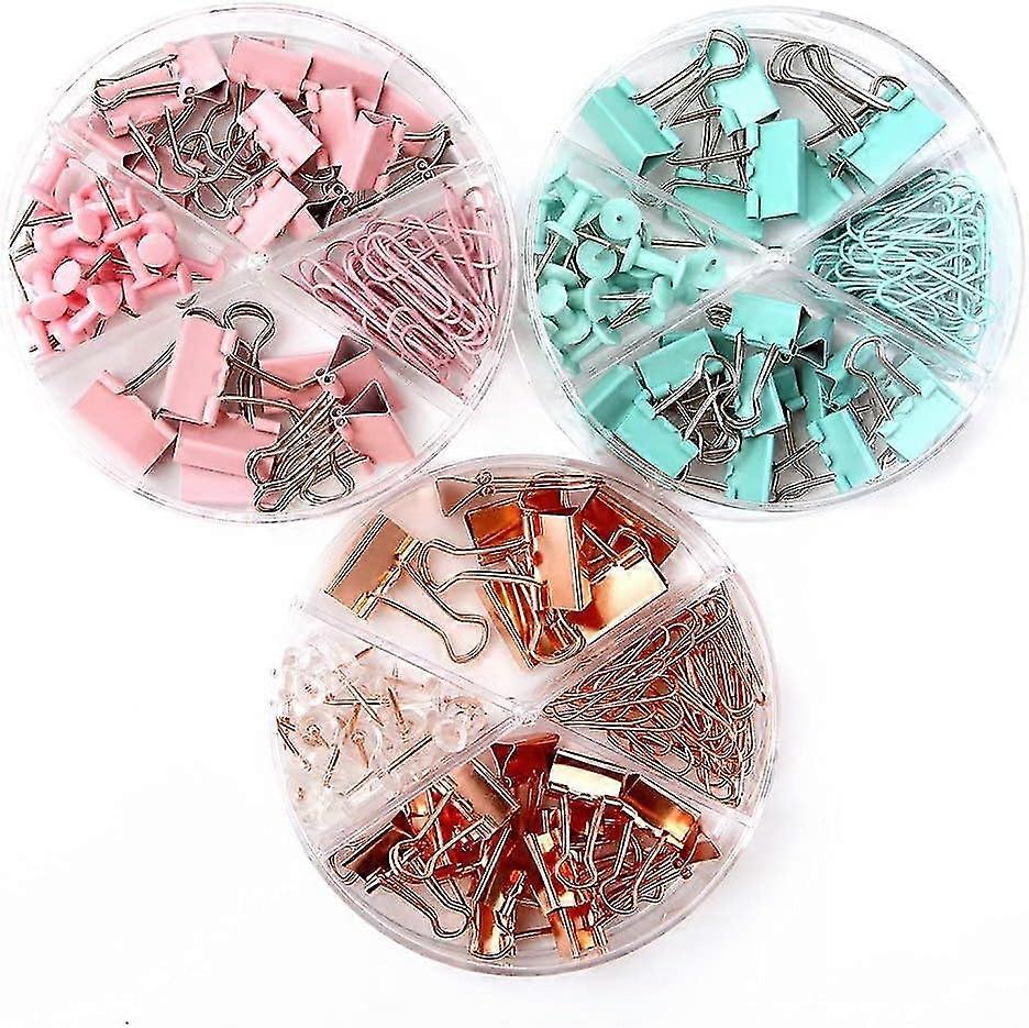 3 Box Pack Paper Clips Binder Clips Push Pins Set(72 Pcs Per Box),Practical Desk Organize
