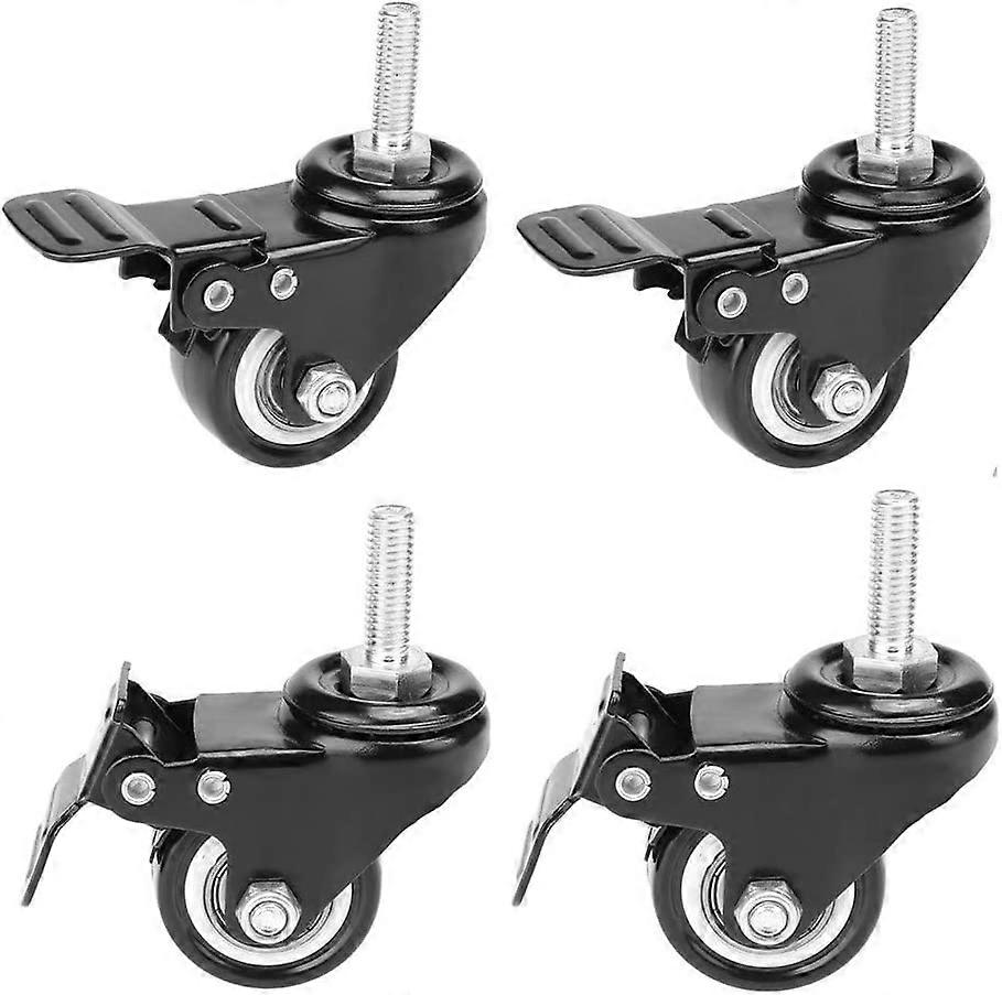 4 Pack, 1.5" Swivel Locking Polyurethane Caster Locking On Swivel Stem For Carts, Furniture, Trolley, Workbench (Threaded Stem: M8*25Mm)