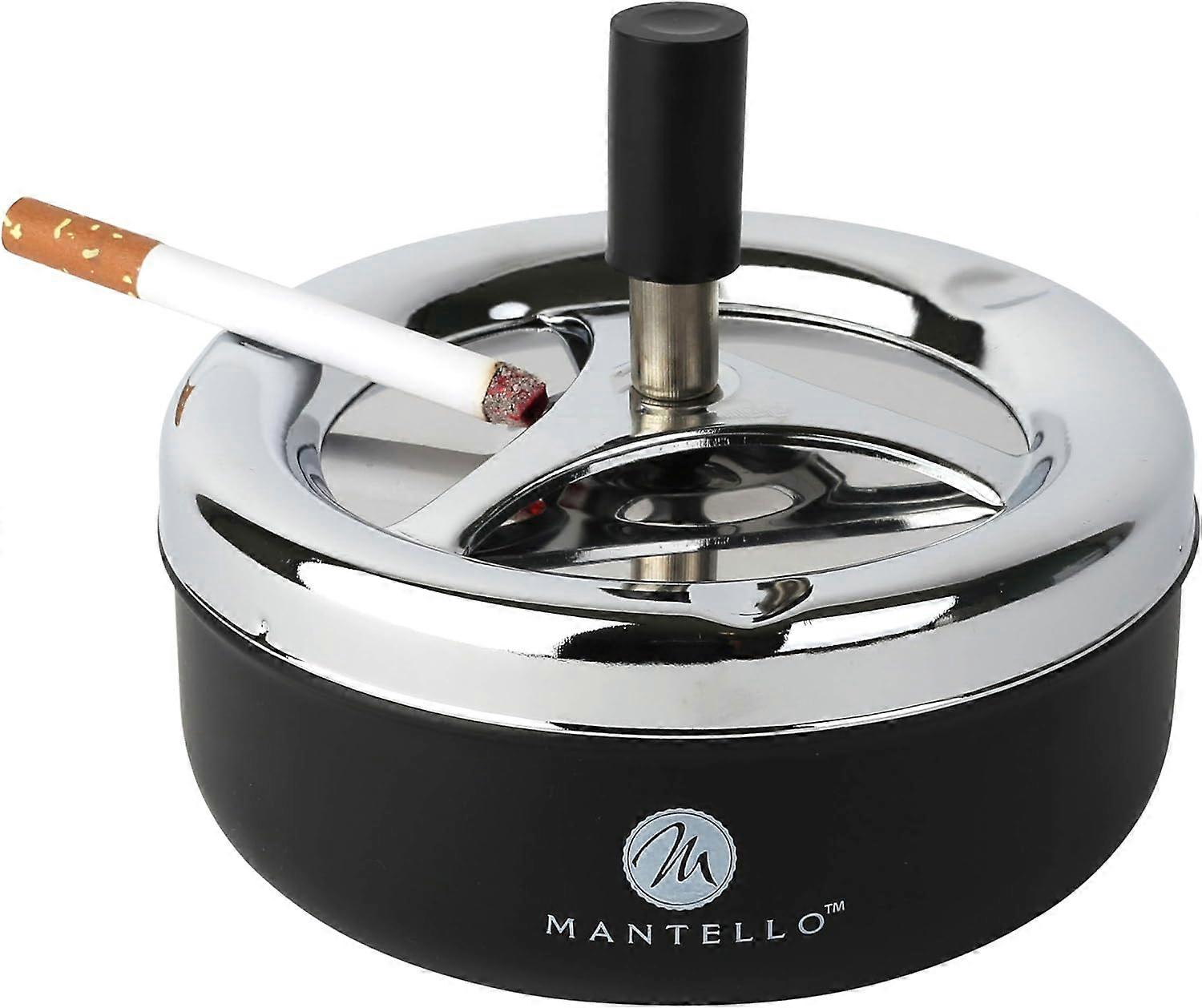 Mantello Round Push Down Cigarette Ashtray with Spinning Tray, Large, Black