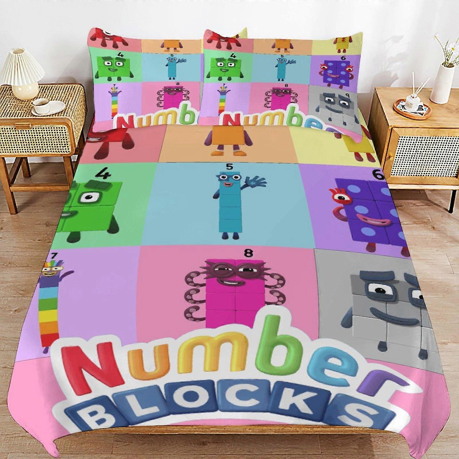 x136 Numberblocks Capa de Edredom de Cama Conjuntos de Cama de Microfibra Impressos em 3D Conjuntos de Edredom Leve de 3 Peças, 1 Capa de Edredom e 2 Fronhas para Crianças Menino