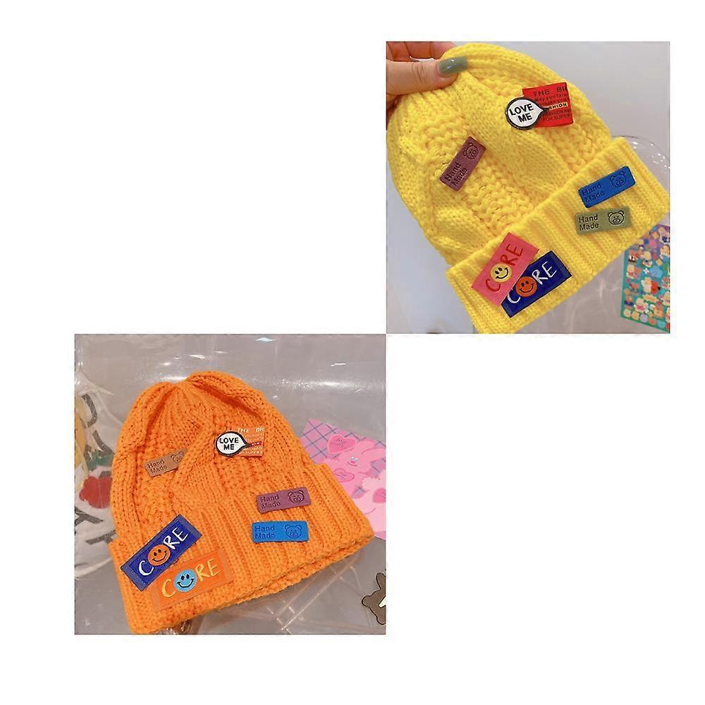 2pcs Creative Personalized Colorful Woolen Crochet Hat With Smiling Face Of Mother C,2024 Ping