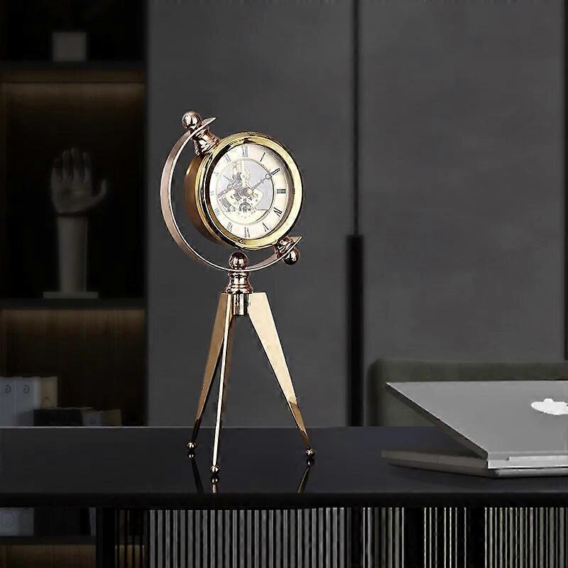 Luxury Mechanical Metal Table Clock Gold Desk Clocks Vintage Antique ...