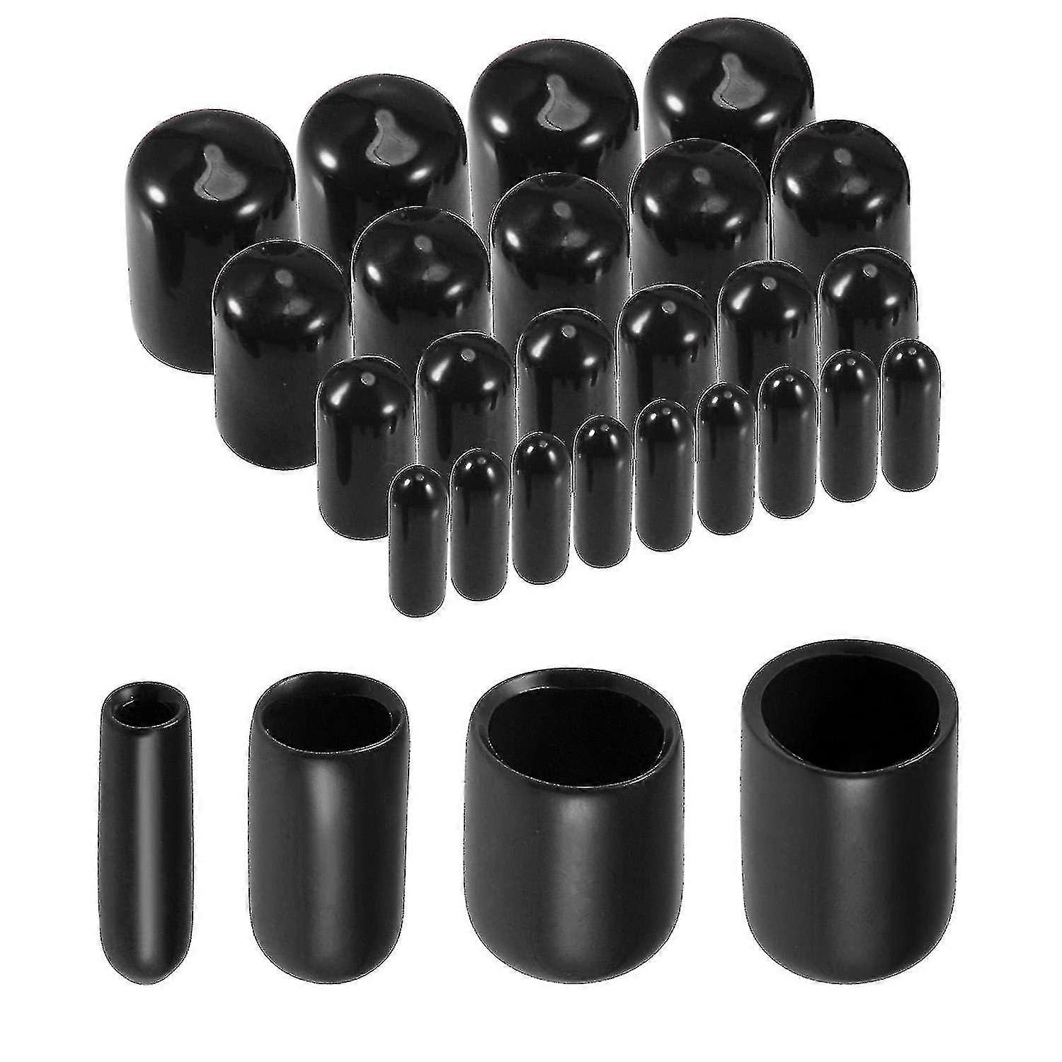 Assortiment de 40 embouts ronds en caoutchouc (3 mm, 6 mm, 9 mm, 12 mm) en vinyle noir pour filetage de vis