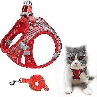 (red) Breathable Mesh Dog Harness And Leash With Reflective Webbing For Kittens, Puppies, Rabbits