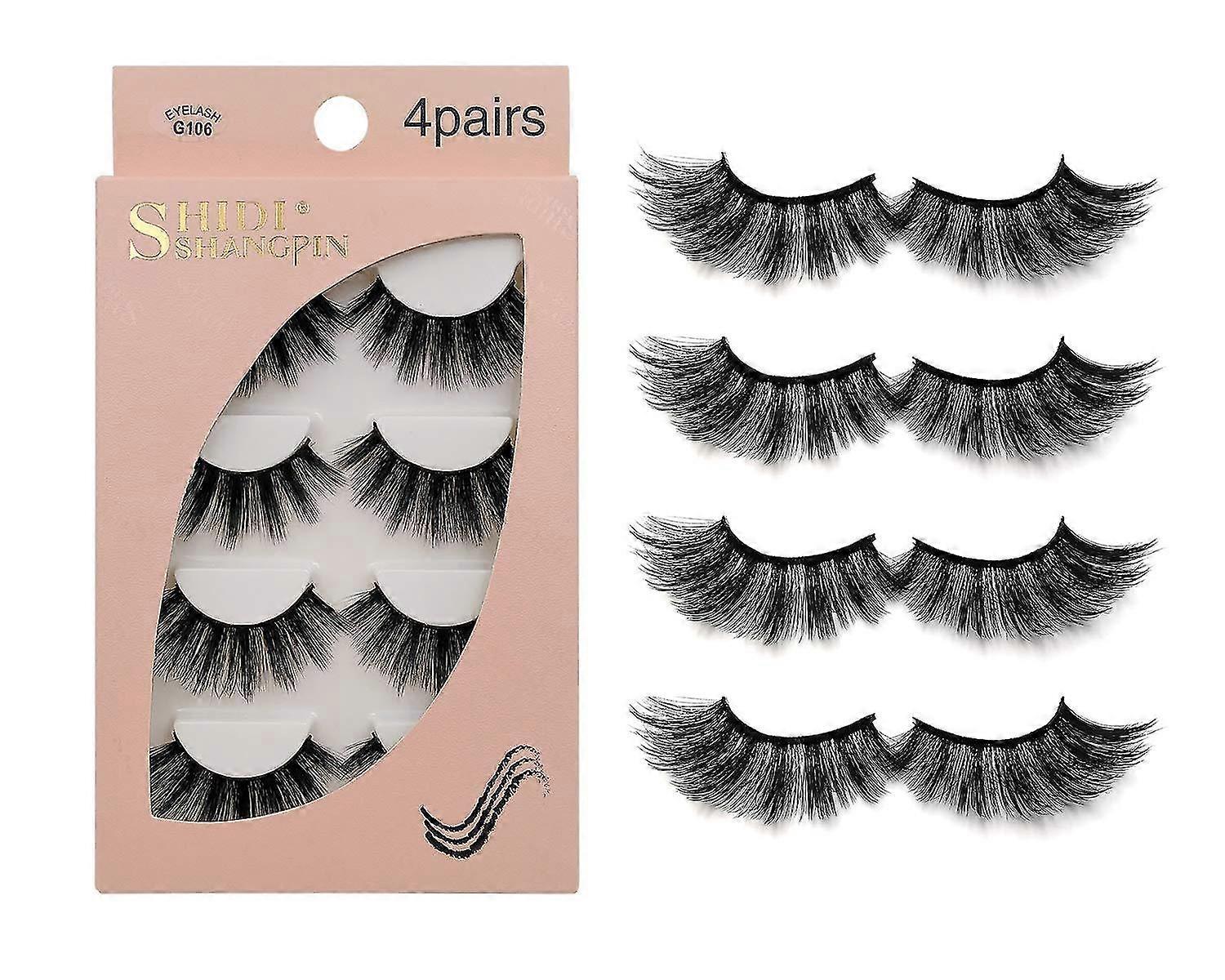 False Eyelashes 4 Pairs, 3d Fake Eyelashes Set, Reusable Natural Eyelashes