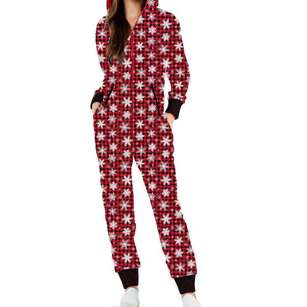 عيد الميلاد المرأة Onesie بيجاما ملابس النوم قطعة واحدة مقنعين بذلة بيجاما عيد الميلاد المطبوعة ملابس النوم