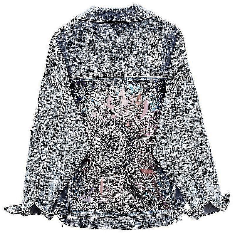 Blommig broderad jeansjacka Boho modejacka vinterjacka för kvinnor
