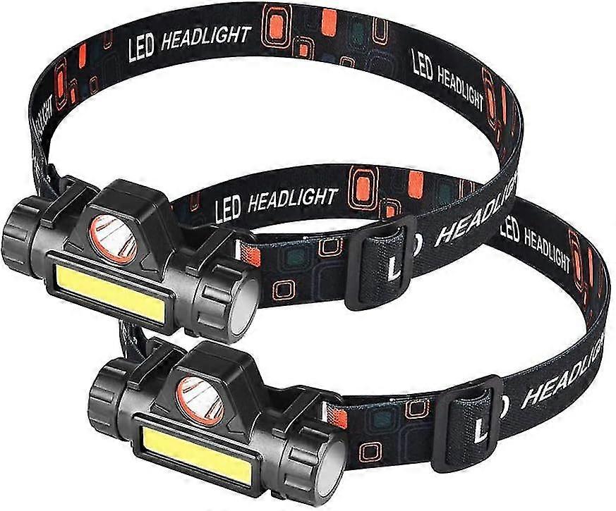 Set Of 2 Magnetic Outdoor Camping Headlamps With Dual Light Source, Powerful Rechargeable, Waterproof, For Night Fishing And Equitation.
