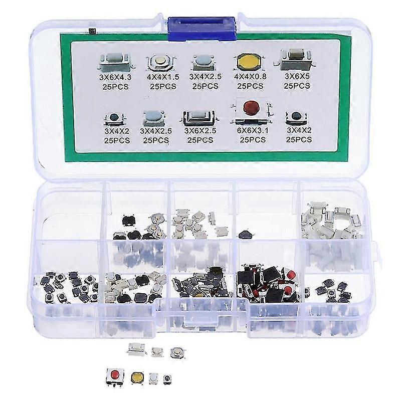 250Pcs Tactile Push Button Press Switch Remote Keys Button Microswitch 3X4X2-6X6X3.1